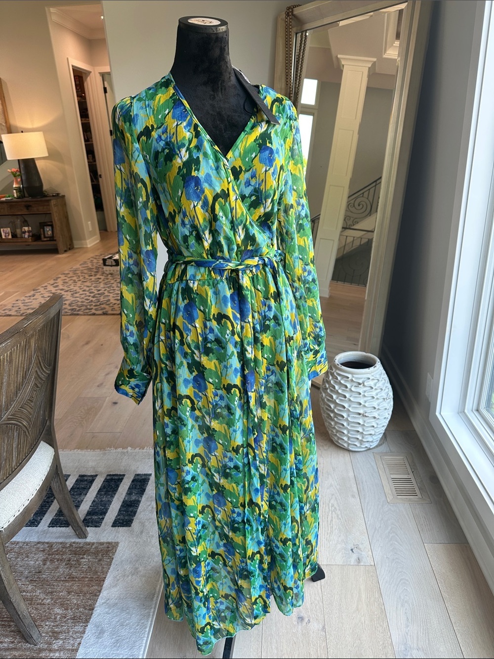 Floral Wrap Maxi Dress in Green & Blue